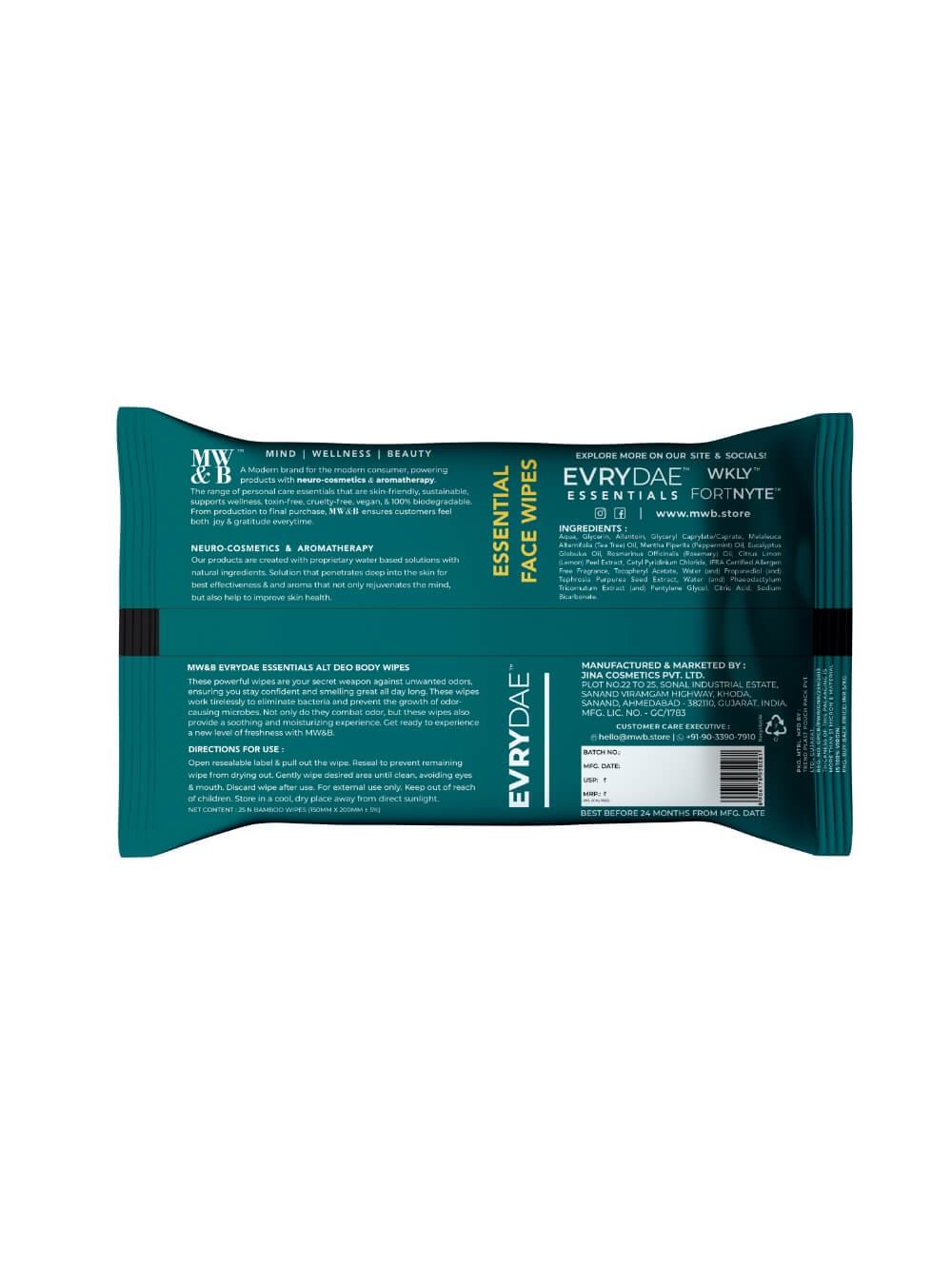 Alt Deo Natural Deodorising Body Flora Wipes 'Pack of 25’ By MW&B | EVRYDAE Essentials