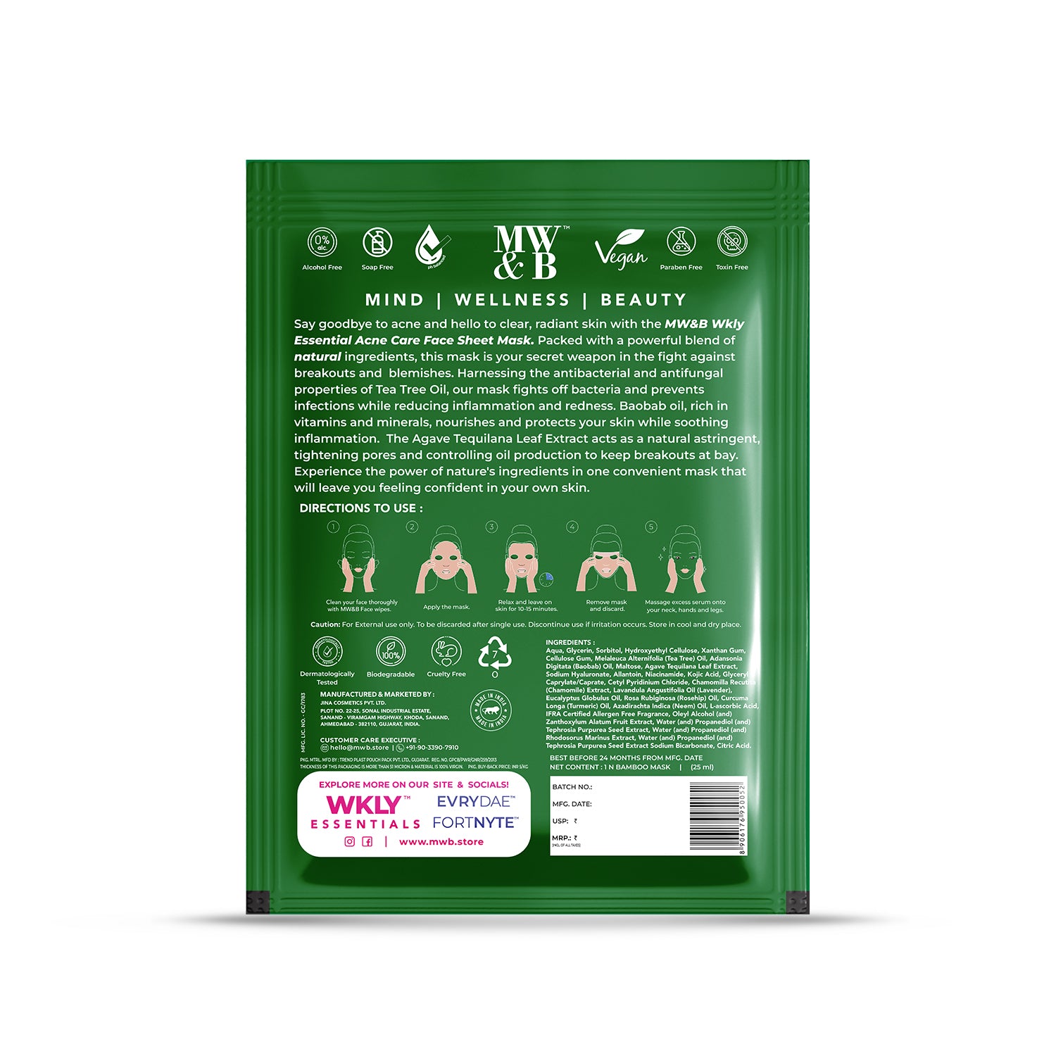 Acne Care Face Sheet Mask By MW&B | WKLY Essentials