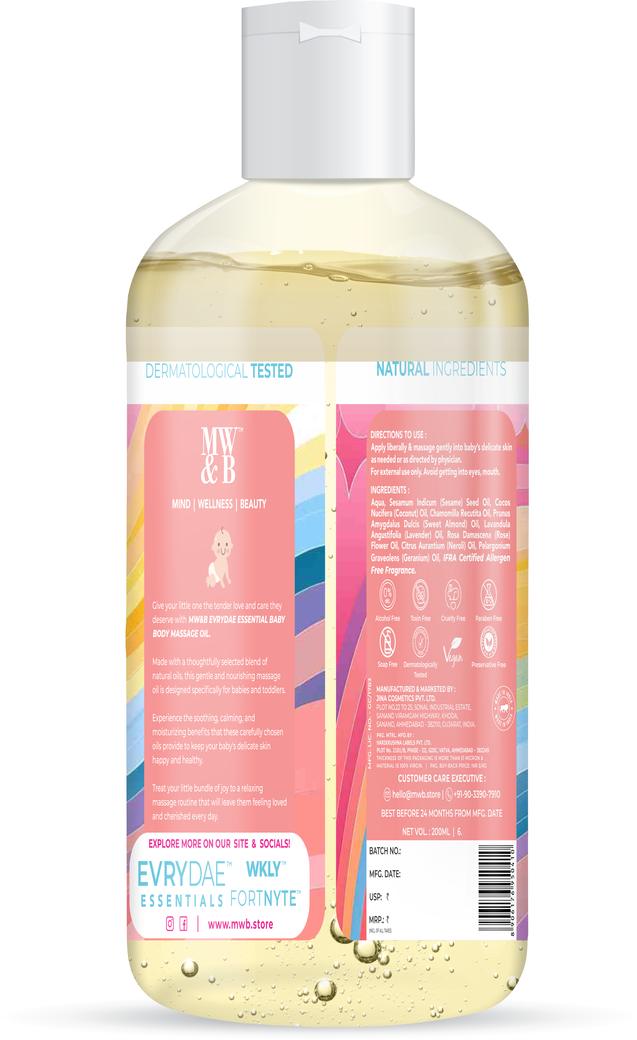 Baby Body Massage Oil, Nourishing, Moisturising & Soothing 250ml | EVRYDAE Essentials
