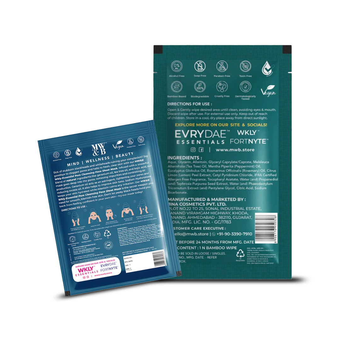 Makeup Remover And Pore Cleansing  Sheet Mask And Wipes Combo for Face – 10’s By MW&B